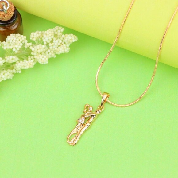 "Romantic Couple Embrace Rose Gold Pendant with Sparkling Accents, XPPT1200 - Picture 6 of 13